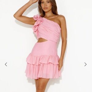 Hello Molly Pink One-Shoulder Ruffle Mini Dress